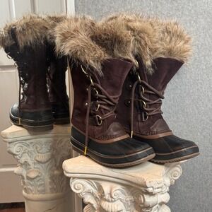 Sorel‎ Womens Snow Boots NL2429 908 Brown Suede Winter Faux Fur Trim Lace Up 7.5